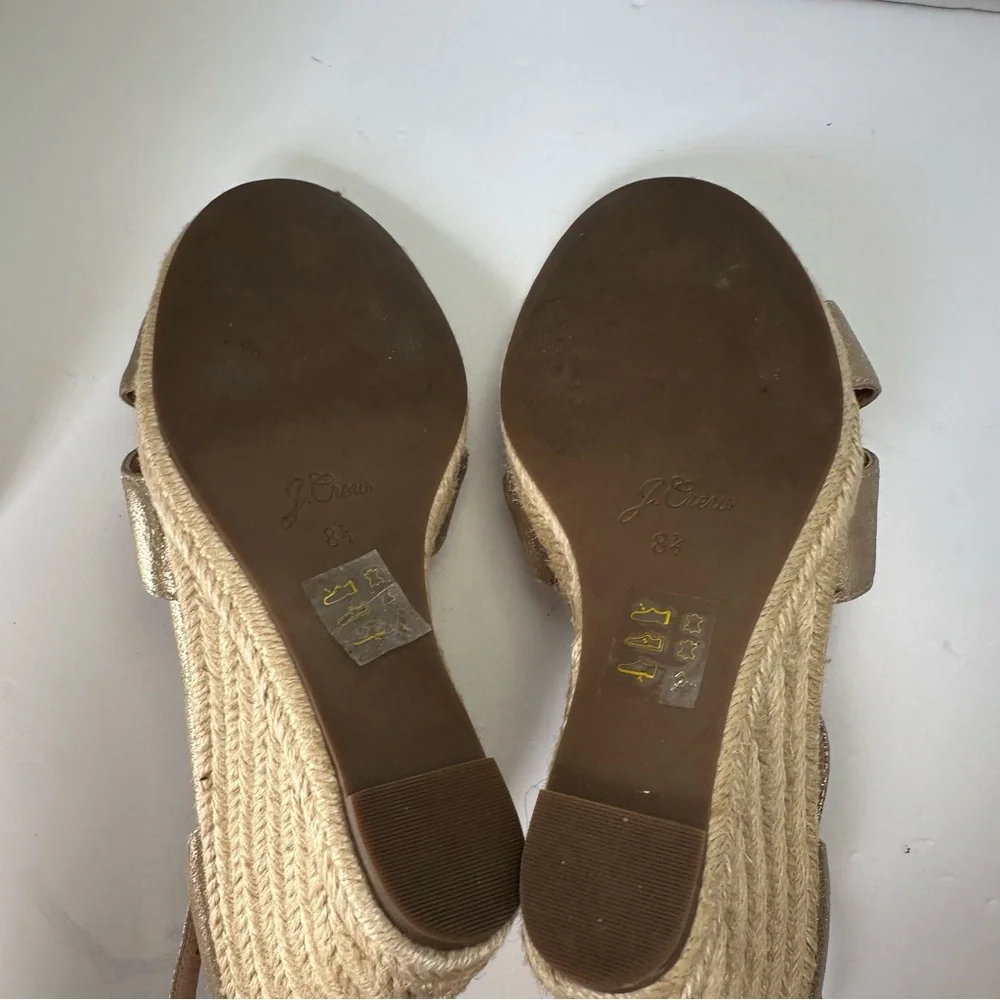 J. Crew Women’s Metallic Gold Wedge Espadrille Sandals with Ankle Strap-Size 8.5